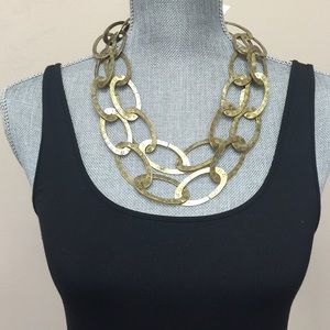 Antiqued Brass Bold Oval Layered Links Necklace