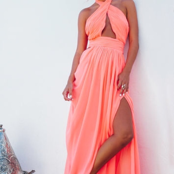 Sabo Skirt FORMAL Saadian Gown in tangerine