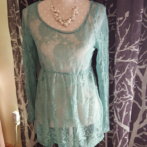 Turquoise lace top