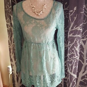 Turquoise lace top