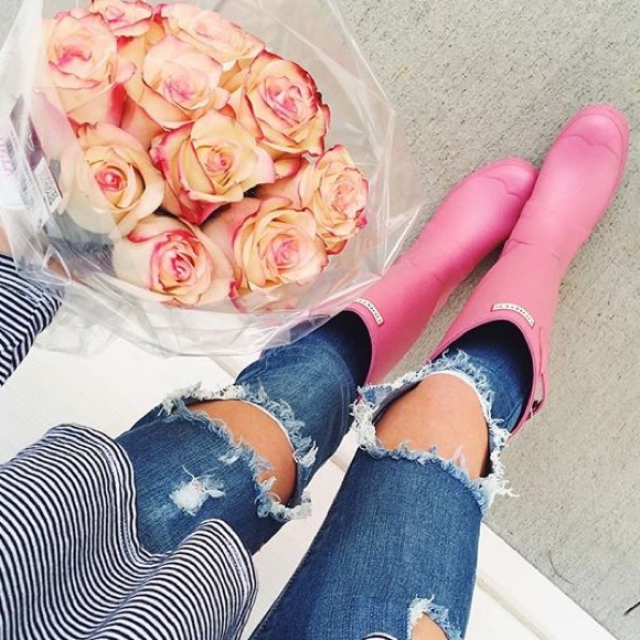 Hunter Shoes - Rhondite Pink Gloss Tall Hunter Rain Boots