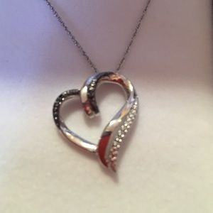 Black and white diamond heart necklace