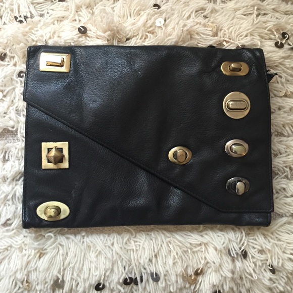 leather + metal clutch