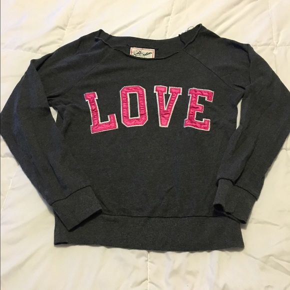 Juniors  off the shoulder Love sweatshirt
