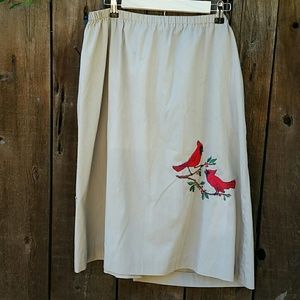 Vintage Cotton Skirt with Embroidered  Cardinals