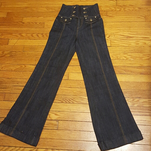 Denim hi-waist bootcut jeans w gold buttons - Picture 1 of 4