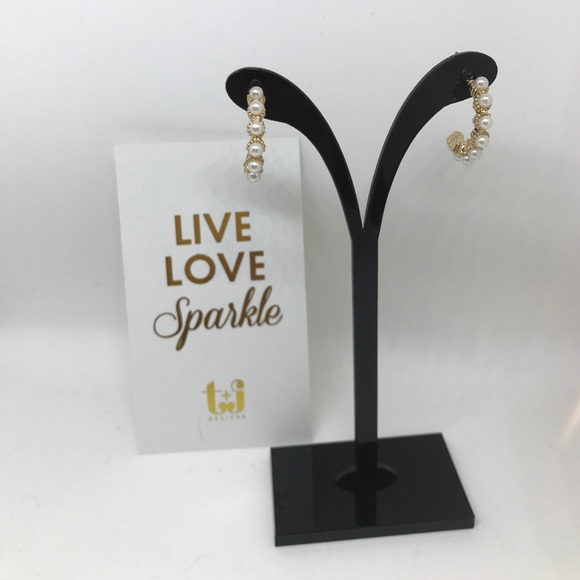 Faux Pearl Mini Hoop Earrings - Picture 2 of 5