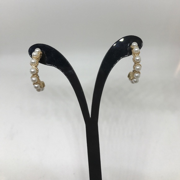 Faux Pearl Mini Hoop Earrings - Picture 3 of 5