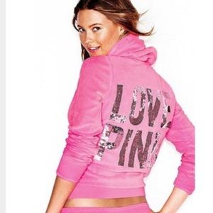 Black Velour Hoodie By Pink