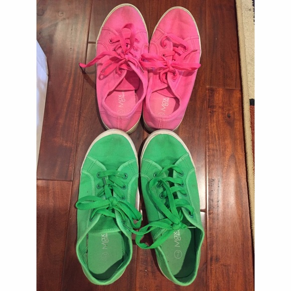 Pink and green shoes
