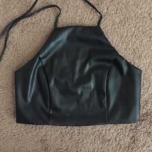 Faux Leather Halter Crop Top