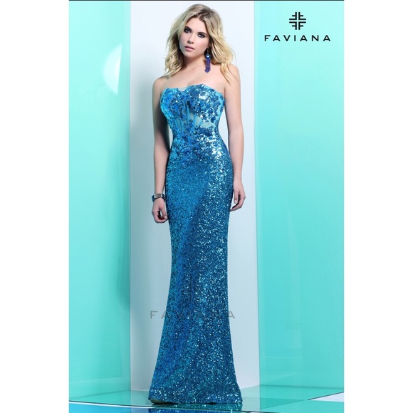 Beautiful aqua sequined prom dress - Picture 2 of 3