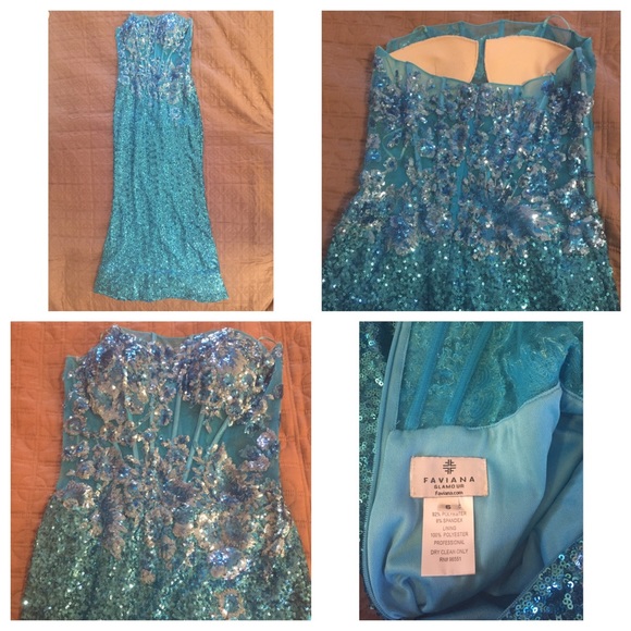 Beautiful aqua sequined prom dress - Picture 3 of 3