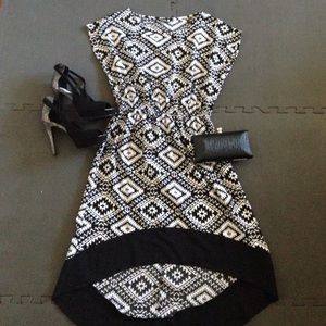 ❌SOLD❌Black and White Aztec print Hi-Low dress