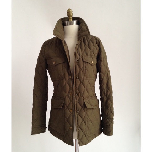 Military Green J. Crew Down Quilted Jacket