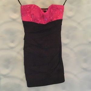 A pink and black cocktail dress