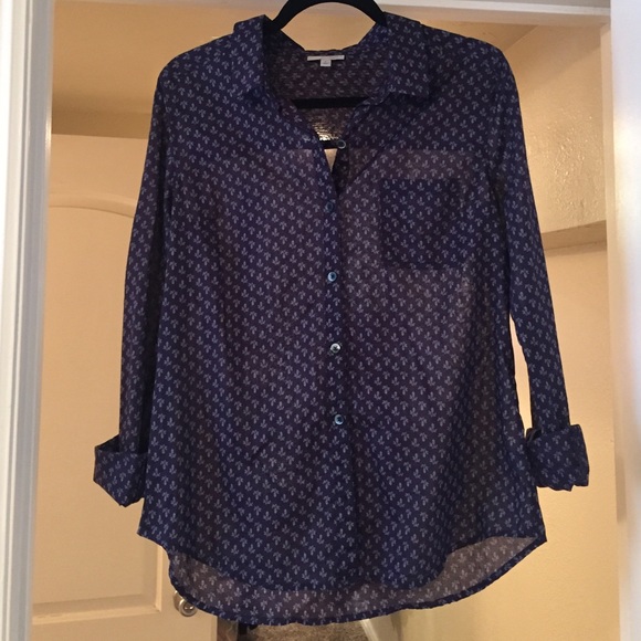 Nordstrom printed navy blouse