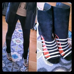 Suede open toe booties