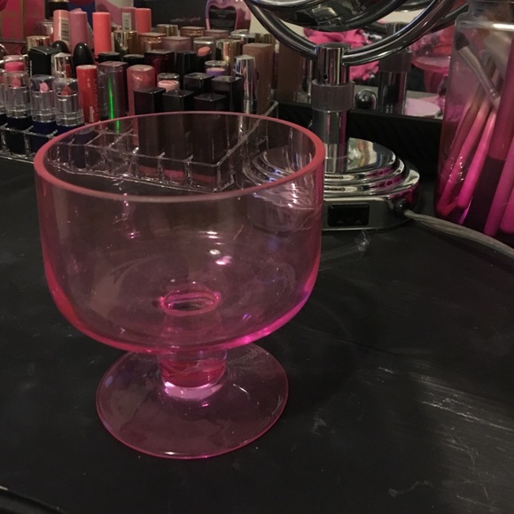 Pink glass organizer.