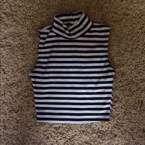 Mock Neck Striped Crop Top