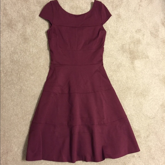 SOLD seamed fit & flare burgundy work dress - Picture 2 of 3