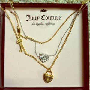 Juicy couture heart lock and key necklace triple