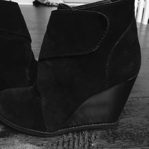 BCBG suede booties, velcro! 7 1/2 black.