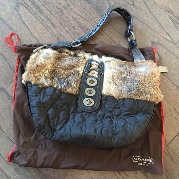 Coach rabbit fur handbag
