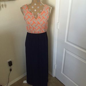 SALE! Coral and Navy Maxi Dress
