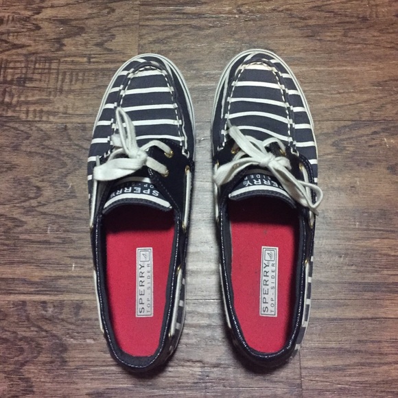 Navy Blue and White Striped Sperry's