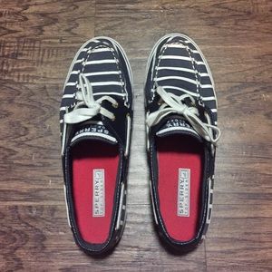 Navy Blue and White Striped Sperry's