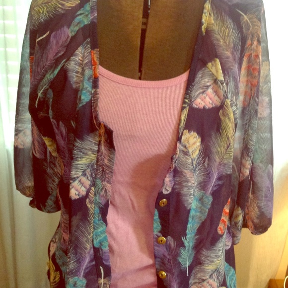 Navy feather kimono