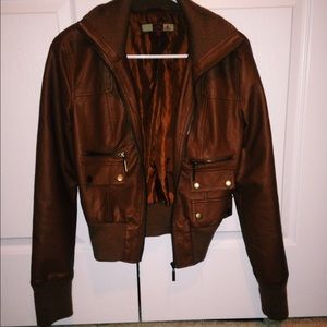 brown (fake) leather jacket with gold detailing