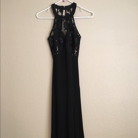 Backless black prom dress