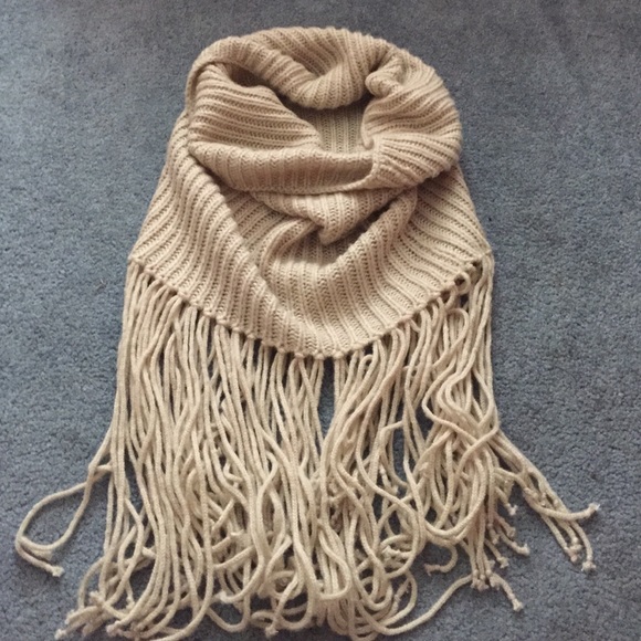 Fringe cowl neck sweater scarf