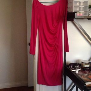LK Bennett pink long sleeve draped dress