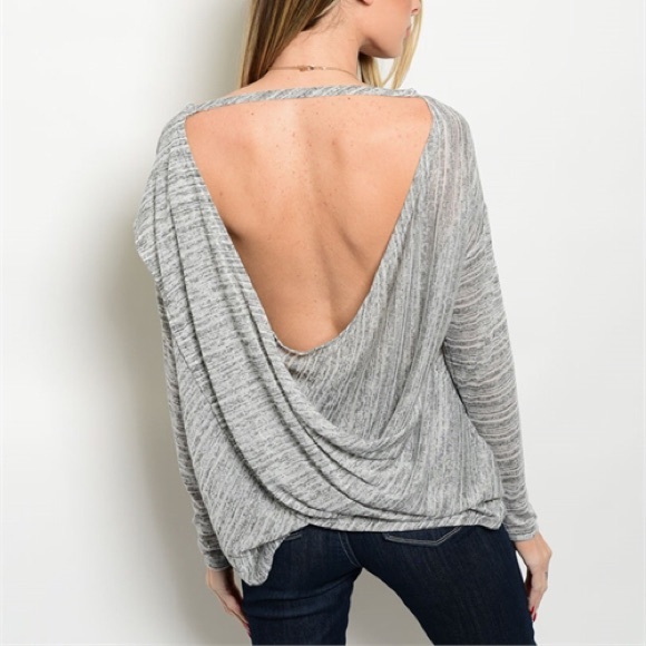Tops - Available! Heather gray Aztec top w/back cut out!