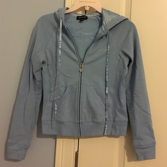 Bebe Rhinestone Hooded Zip-Up Sweatshirt, Size S