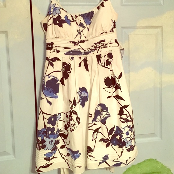 White dress with blue flowers