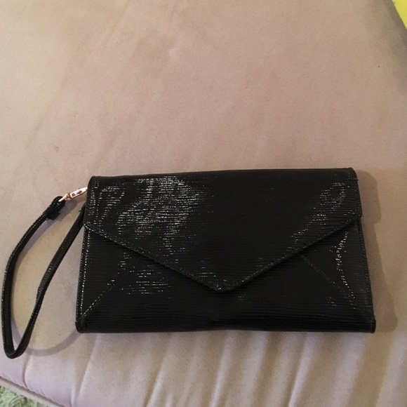Sleek Black Pleather Clutch
