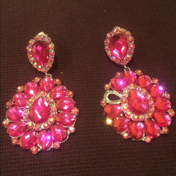 Hot pink crystal earrings