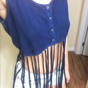 Brand new dark blue fringe top!