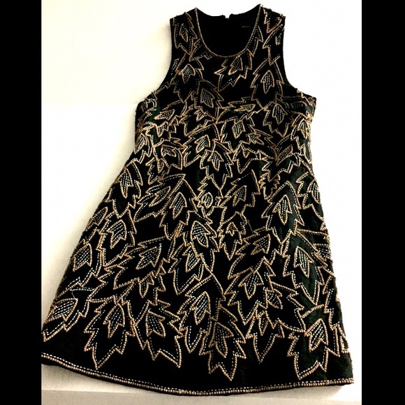 French connection beaded embroidered black dress
