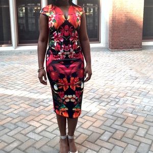 Ted Baker flowered bodycon midi dress