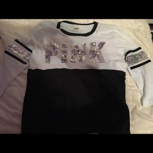 Victoria's Secret Pink Sequined 3/4 arm Top