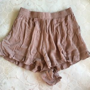 taupe colored shorts with ruffle hem ANGL
