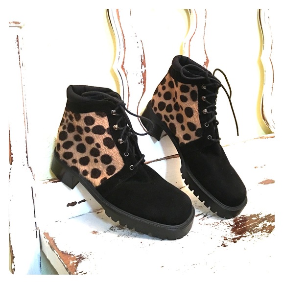 leopard lace up boots