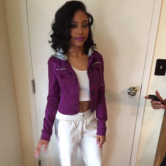 Purple jean jacket with hood