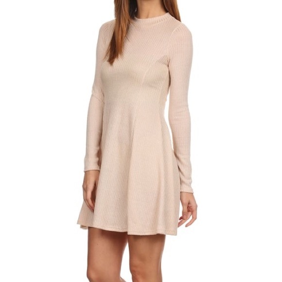 Pale blush mini rib mock neck dress