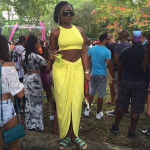 Yellow crop top and maxi skirt coords